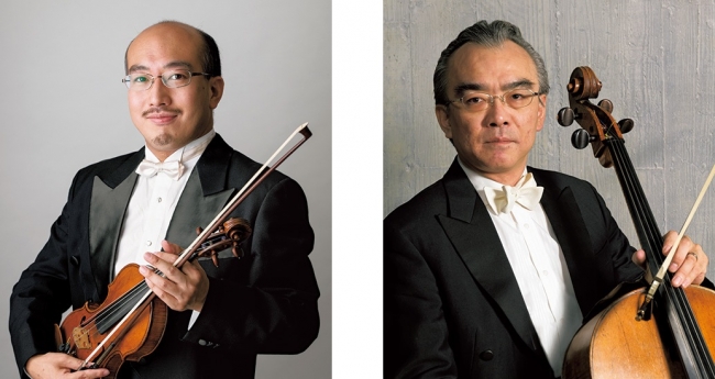 左）ヴァイオリニスト・戸澤哲夫さん、右）チェリスト・藤森亮一さん　