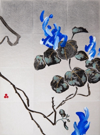 桐図 2020 500×375×40(mm) 岩絵具、墨、銀箔、膠、アクリル、和紙、木製パネル 桐図 2020 500×375×40(mm) 岩絵具、墨、銀箔、膠、アクリル、和紙、木製パネル
