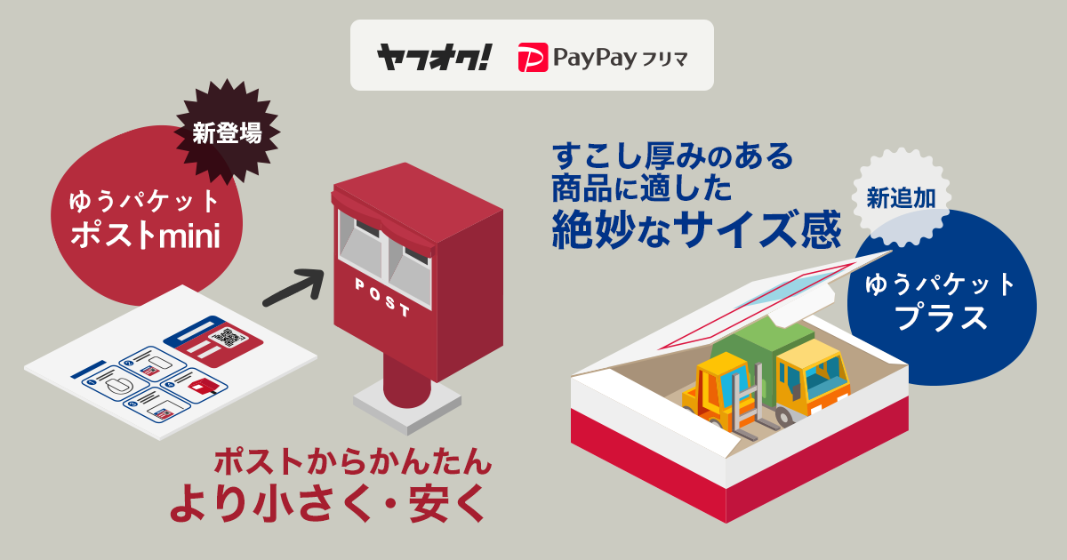 ヤフオク!とPayPayフリマ、おてがる配送（日本郵便）で「ゆうパケット