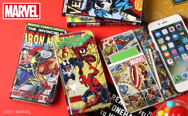 表紙 背表紙までコミック風 コミックを再現した Marvel デザインのiphone7専用手帳型ケース発売 Hameeのプレスリリース