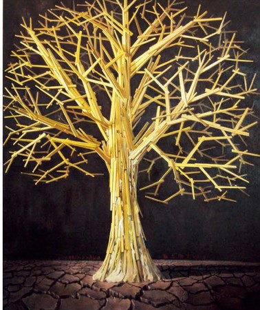 羅志楠Luo Zhinan《箸の木》2006-2009年、油彩画