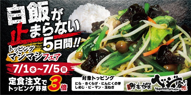 白飯が止まらない5日間。ベジ家、定食注文でトッピング野菜3倍の「マシマ…