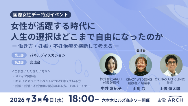 3/4（水）開催 不妊治療DXのARCH主催：国際女性デー特別イベント女性が活躍する時代に、人生の選択はどこまで自由になったのか