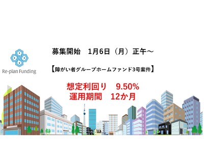 不動産投資型クラウドファンディング「Re-plan Funding」インカム型 第３号ファンドの投資募集掲載及び優待募集枠のお知らせ