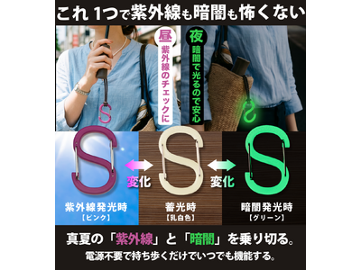 猛暑時代の“見えない紫外線”を色で知らせる。UVチェック蓄光カラビナ【OBORO UV Checker】