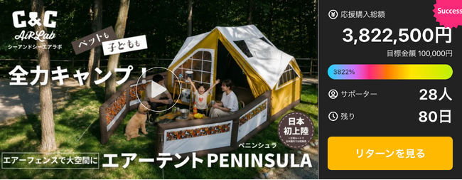 【公開3時間で380万円突破!】C&C AirLab PENINSULA、9/12・13は茨城県笠間市でお披露目会も開催