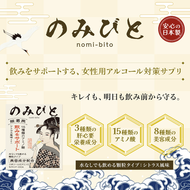 飲みをサポートする女性用アルコール対策サプリメント「のみびと（姫君用）」8月19日発売