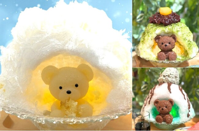 “かまくら”に入ったくまちゃんのかき氷に抹茶あずき、チョコミントが新登場!
