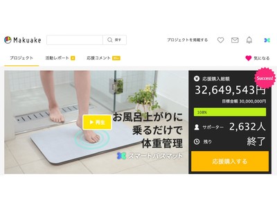 スマートバスマット、応援購入サイトMakuakeで3268万円のご支援金