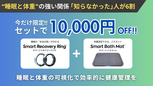 東大発スタートアップ開発、スマートリングと“体重が測れるバスマット”がセットで1万円割引