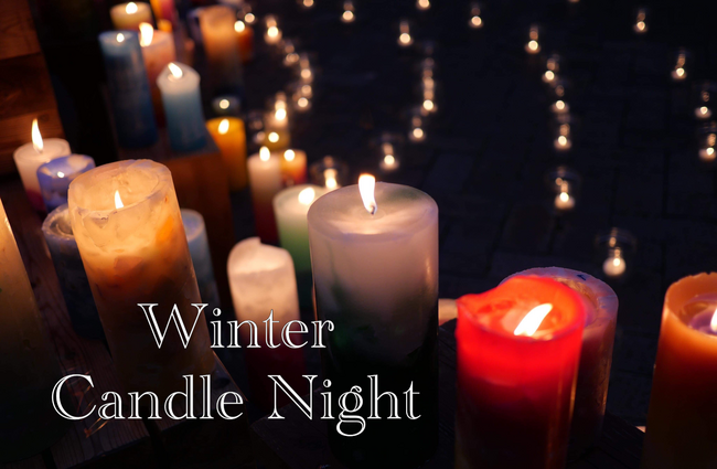 【多摩中央公園ウィンターキャンドルナイト】月が輝く公園に冬の花が咲き誇ります。