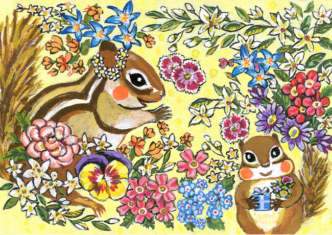 【西宮阪急】可愛らしいりすたちが大集合！！りすを描く作家で人気の藤岡ちさの版画展が、6月11日より西宮阪急で初開催。ハンドメイド入りの作品も登場！