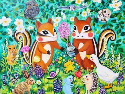 丸善・丸の内本店に りすたちの春を描いた作品が一堂に。　　　　　藤岡ちさ展『ちいさなりすたちのおはなし』...