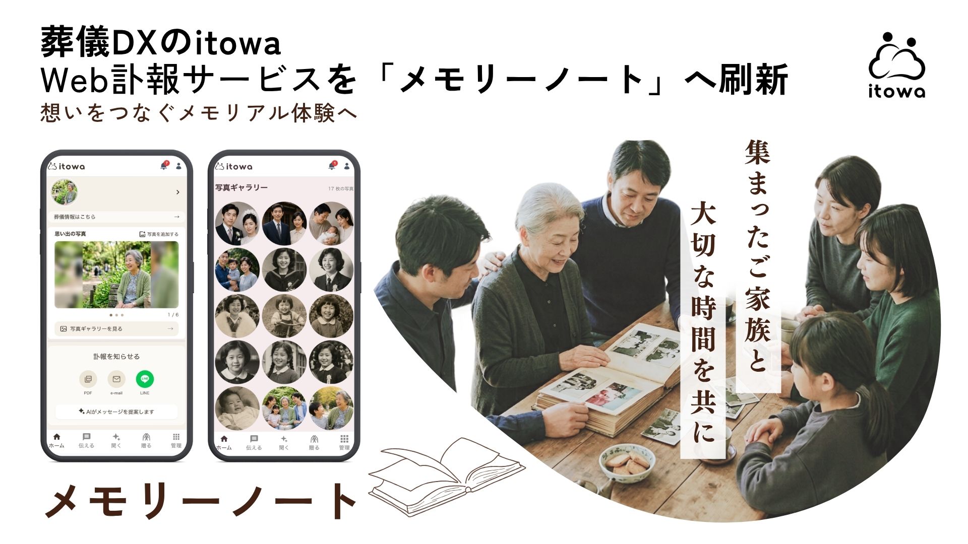 葬儀DXのitowa、Web訃報サービスを「メモリーノート」へ刷新