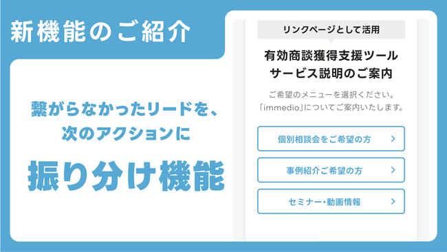 商談や契約に繋がらなかったリードを、次のアクションにつなげる┃immedio「振り分けページ機能」リリース