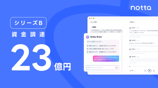 Notta、Granite-Integral Capitalから23億円のシリーズB資金調達を実施