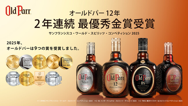 「オールドパー 12年」世界的コンペティションで2年連続最優秀金賞を獲得！オールドパー、4銘柄で国内外で９つの賞を受賞
