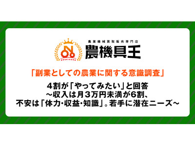 「副業としての農業に関する意識調査」4割が「やってみたい」と回答～収入は月3万円未満が6割、不安は「体力...