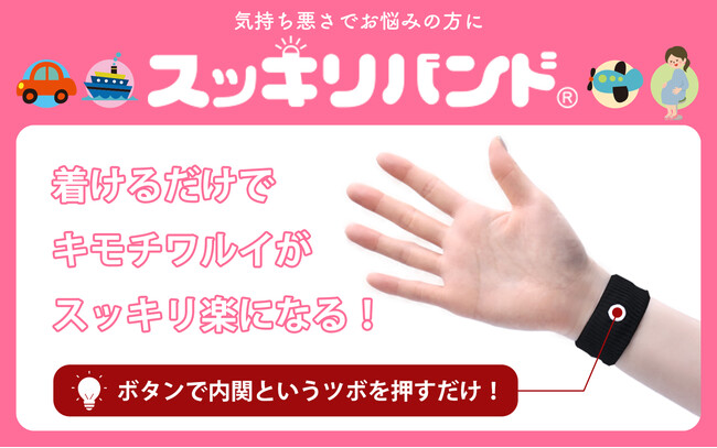 乗物酔い・二日酔い・つわり・化学療法などのキモチワルイを解消！両手首に装着するだけのツボ指圧リストバンド【プレスビースッキリバンド】のメイン画像