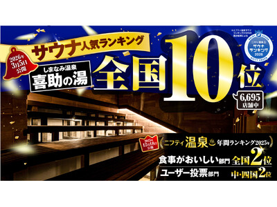 5年連続　喜助の湯が「ニフティ温泉 サウナランキング2026」全国人気サウナランキングTOP10入り【愛媛県・キスケ株式会社】