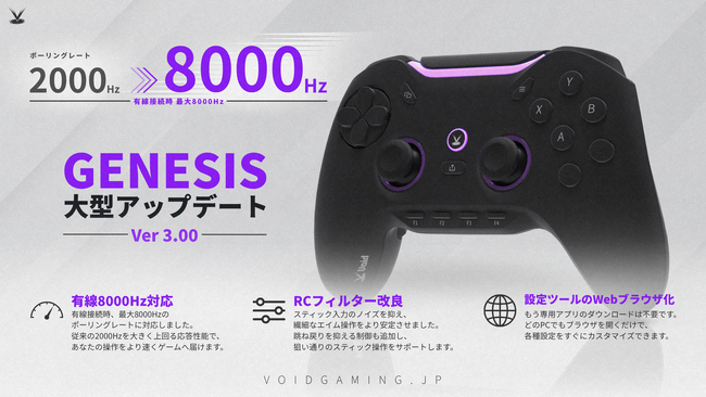 日本発ゲーミングコントローラー「Void GENESIS」が有線8000Hzに対応