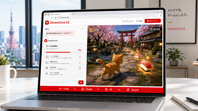 DreamCore、独自AIエージェント搭載の新バージョン「V2」を公開。自然言語だけでブラウザゲームを生成・即シェアできるプラットフォームへ進化