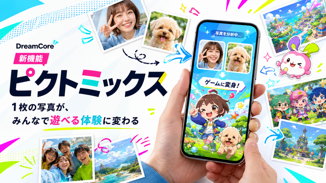 DreamCore、写真からゲームをAI生成する新機能「ピクトミックス（Pictomix）」をリリース。1枚の写真が、みんなで遊べる体験に変わる