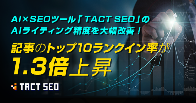 ウィルゲート、AI×SEOツール「TACT SEO」のAIライティング精度を大幅改善！記事のトップ10ランクイン率が1.3倍上昇