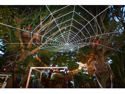巨大な蜘蛛の巣が上空に出現！ツリーハウスの森カフェ「椿森コムナ」