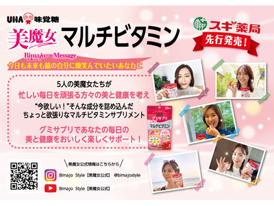 UHAグミサプリとBimajo Styleのコラボ商品「UHAグミサプリ　美魔女マルチビタミン」を６月９日よりスギ薬局で先行発売開始