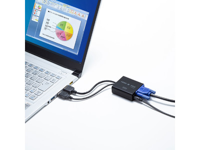 HDMI-VGAの変換ができるケーブル一体型変換コンバーターと、HDMI信号から音声信号を分離できるオーディオ分離器を発売。