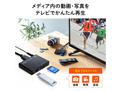 USBメモリ・SDカードに保存されたデータを、パソコンを使わずにテレビなどで再生できるメディアプレーヤーを発売
