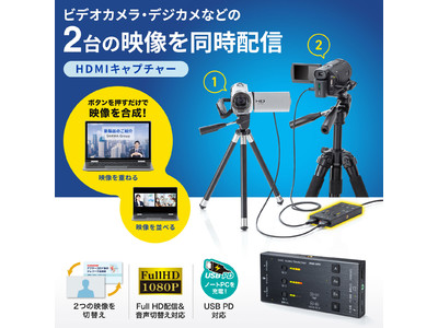 ビデオカメラ、デジカメなどの2台の映像を同時に配信できるHDMIキャプチャーを発売