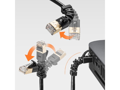 コネクタを上下左右に曲げて好きな位置で固定できるカテゴリ6A STP LANケーブルを発売