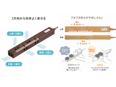 家庭に合う木目調柄で雷ガードを搭載した電源タップを2色展開を6月6日に発売