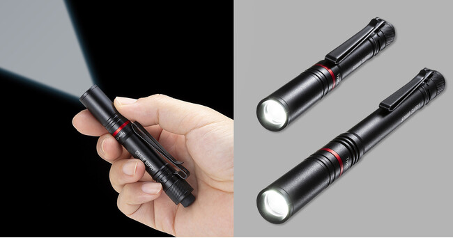 USB充電式電池と乾電池のどちらでも使用できる、コンパクトなペン型LEDライトを発売