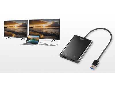 USBポートから2台のモニターへ同時に映像出力できるUSB A-HDMI×2ポートのディスプレイアダプタを発売