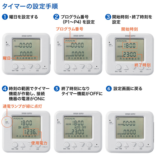 タイマー設定で電源をON/OFFできるデジタル式タイマーコンセント