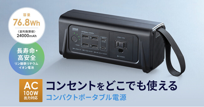 どこでもコンセントを使える、AC100W出力対応のコンパクトポータブル電源を発売