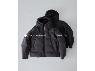 《DESCENTE ALLTERRAIN × EDIFICE》水沢ダウン「マウンテニア」の素材を使用し、丸みのあるシルエットが特徴の「ハーフコート マウンテニア」の別注モデルを発表。