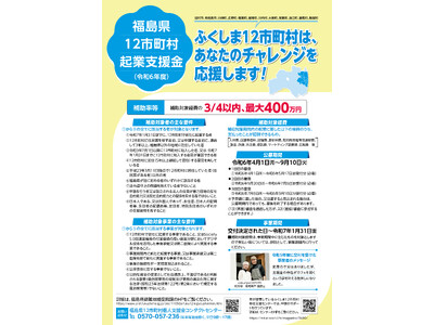 福島県が「福島県12市町村起業支援金」を募集中！（5月20日から第2回目の募集開始しました。）