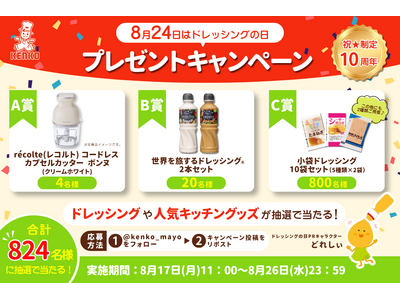 【キャンペーン実施中】公式Xをフォロー＆リポストすると合計824名様に野菜調理に役立つキッチングッズや人気ドレッシングが当たる！＜ドレッシングの日制定10周年！＞