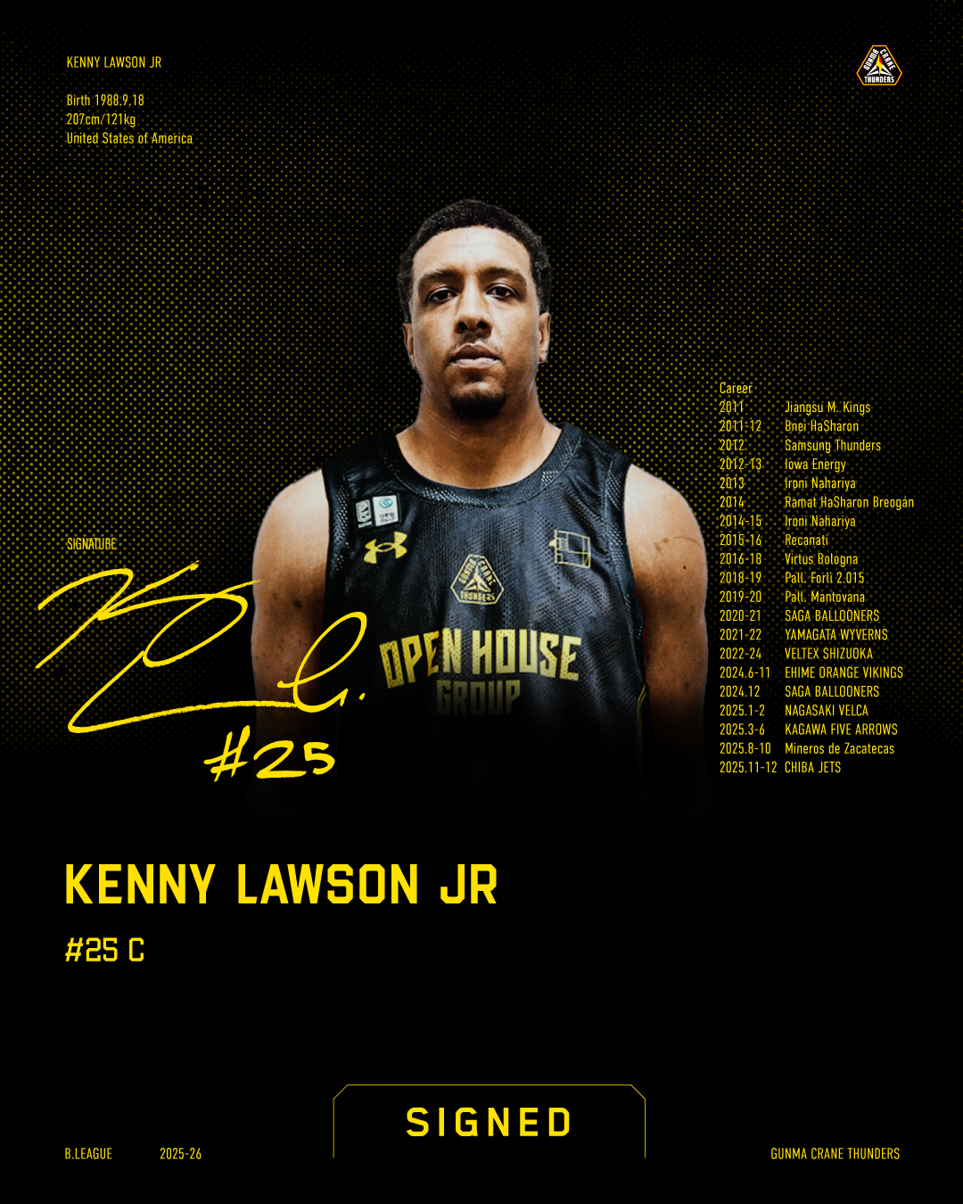 ケニー・ローソン・ジュニア選手 2025-26シーズン 選手契約(新規)合意の…