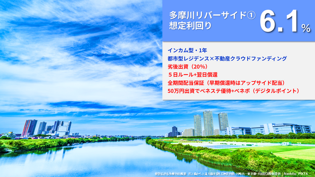 「らくたま25号（多摩川リバーサイド１）」本日12時から募集スタート！初回50万円のご投資でベネステ優待特典、デジタルギフト5,000円分が貰えるデビューキャンペーンは今回が最後！お見逃しなく♪
