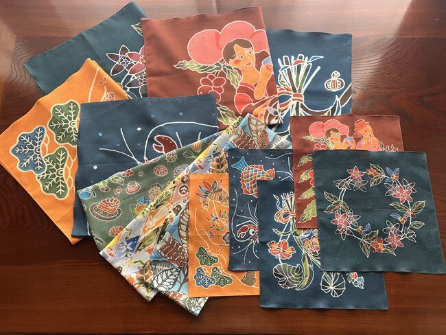 琉球紅型　群馬　沖縄伝統的な染物文化　アンティーク 琉球紅型 沖縄紅型 紅型染め 赤色 紅型