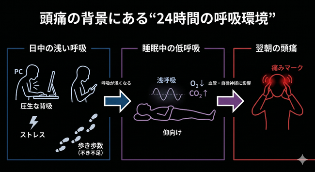 【悩まされる頭痛──新しい視点】頭痛と呼吸環境の関係を整理したレポート（Vol.1）を公開