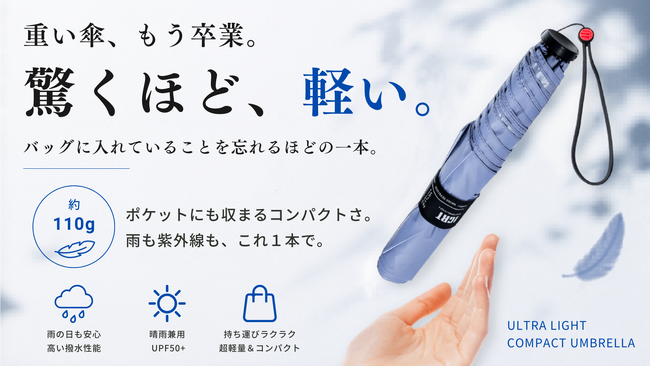 【新製品】わずか卵2個分の軽さ。超軽量折りたたみ傘「ULTLLA」が「Makuake」にて先行販売開始