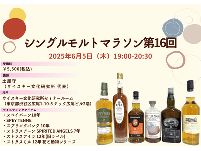 アルファベット順にスコッチのシングルモルトを飲んでいくセミナー「シングルモルトマラソン 第16回」6月5...