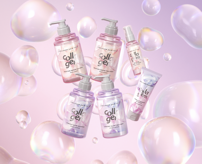 新ヘアケア【collagem（コラジェム）】8月1日新発売　洗浄も保湿も、コラーゲン由来の成分*で、ぷるんと弾む仕上がりに＜厳選された4種のコラーゲン*で自宅で髪を管理し、保水髪**へ＞