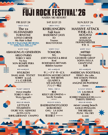 FUJI ROCK FESTIVAL'26｜ラインナップ第4弾・ステージ別発表！5/16（土）～チケット一般発売開始！！